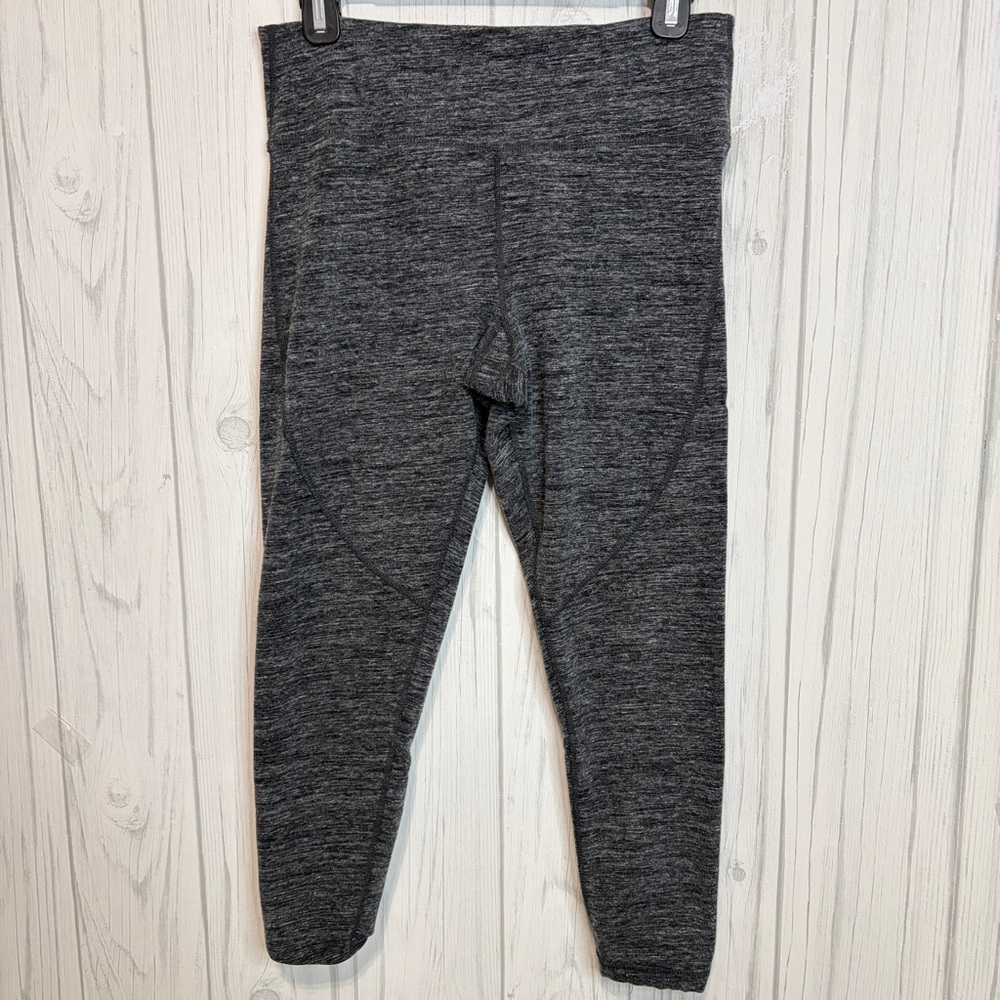 CALVIN KLEIN Dark Gray Cropped Leggings Crisscross Detail at Bottom Hem, Medium